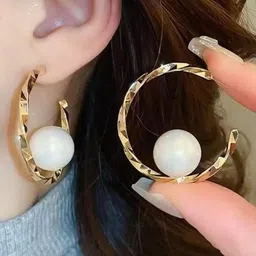 Nitant Pearl Studded Half Hoop Korean Fashion Earrings-picture-26