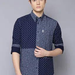BEN SHERMAN Men Navy Blue Regular Fit Printed Cotton Casual Shirt image 1