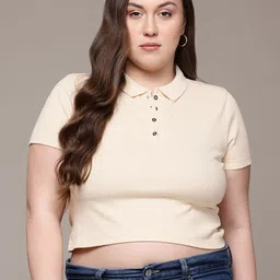 The Roadster Lifestyle Co. Plus Size Ribbed Polo Collar T-shirt-image-12