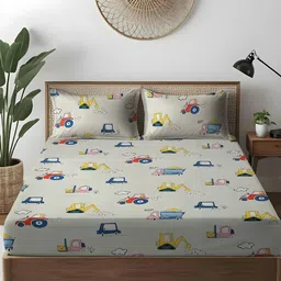 WEAVE AND DECOR Grey Conversational 300 TC King Bedsheet with 2 Pillow Covers-image-50