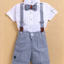 LITTLE COLLARS Boys Striped Polo Collar Short Sleeves Pure Cotton Shirt With Shorts-image-91