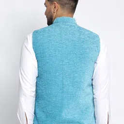 KLOTTHE Men Blue Woven Design Nehru Jacket image 5
