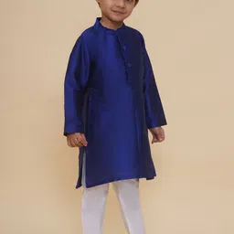 Sethukrishna Boys Floral Regular Dupion Silk Kurta with Pyjamas image 2