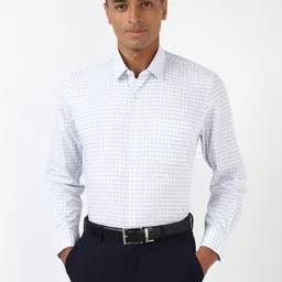 Peter England Men Spread Collar Grid Tattersall Checked Polycotton Slim Fit Formal Shirt-image-10