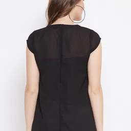 Belle Fille Women Black Solid High-Low Semi-Sheer Top image 4