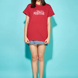 Bewakoof Women Typography Printed Pure Cotton T-shirt image 2