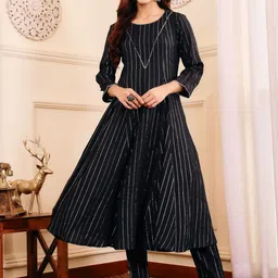 AADVIKA Women Striped Anarkali Kurta with Trousers-image-54