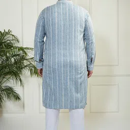 VASTRAMAY Striped Mandarin Collar Pure Cotton Straight Kurta With Pyjamas image 4