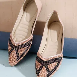 SIRDENILL Women Embellished Pointed Toe With Pearl & Threadwork Jutties-picture-11