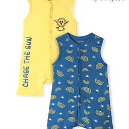Babyoye 100% Oragnic Cotton Knit with Eco Jiva Finish Sleeveless Rompers Text Print Pack of 2 - Multicolor-picture-11