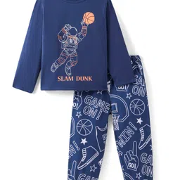 Honeyhap Premium 100% Cotton Knit Full Sleeves Night Suit With Astronaut Print - Navy-picture-10