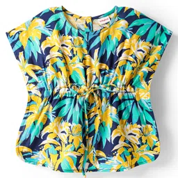 Babyhug Rayon Woven Half Sleeves Kaftan Top with Leaves Print - Navy Blue-picture-12