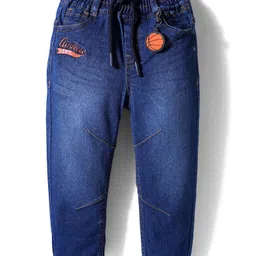 Babyhug Full Length Washed Denim Jeans with Stretch & Text Embroidery - Blue-picture-18