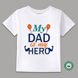 BLUSHES 100% Cotton Fathers Day Theme Half Sleeves My Dad Is My Hero Text Printed Tee - White-picture-44