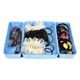 House of Quirk Felt Drawer Organizer Rectangle Set of 3 Drawer Organizers Tray for Office Gadgets and Jewelry Storage - Sky Blue-picture-15