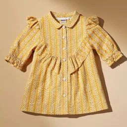 PURPLE UNITED KIDS Cotton Blend Woven Full Sleeves Abstract Printed Shirt Style Top - Yellow & White-picture-25