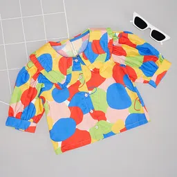 Pantaloons Junior Cotton Woven Half Puffed Sleeves Geometric Printed Peter Pan Collar Top - Multi Colour-picture-24