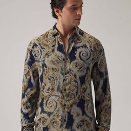 Banana Club Men Olive Distort Paisley Print Feather Shirt-picture-7