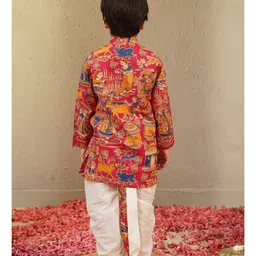 AJ Dezines Cotton Woven Full Sleeves Farm & Animals Printed Kurta Dhoti Set - Pink image 3