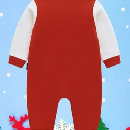 The Peppy Tend 100% Cotton Knit Christmas Theme Raglan Full Sleeves Merry Christmas Text Printed Romper - Red & White image 3