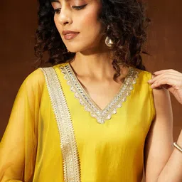 Janasya Women Regular Gotta Patti Chanderi Silk Kurta with Sharara & With Dupatta image 3