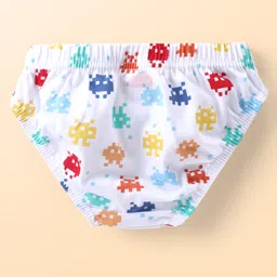 Babyhug 100% Cotton Antibacterial Briefs With Stripes & Robotic Print Pack of 3 - Blue White & Red image 3