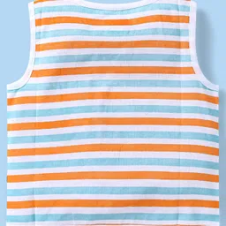 Babyhug Cambric Woven Sleeveless Front Open Jhablas With Car Print Pack of 3 - White Orange & Blue image 3