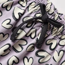 Evimo Single Jersey Knee Length Shorts With Heart Print - Purple image 3