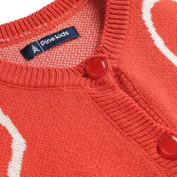 Pine Kids Knit Front Open Sweater with Heart Design - Red image 3