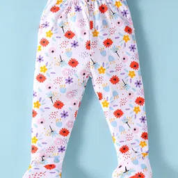 OHMS Single JerseyFull Length Footed Bootie Leggings with Floral & Animal Print Pack of 2 - Orange & Mint image 4