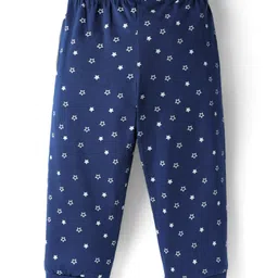 Honeyhap Premium Cotton Knit Half Sleeves Bio Finish Night Suit with Text & Star Print - Navy Peony image 5
