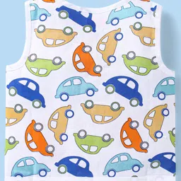 Babyhug Cambric Woven Sleeveless Front Open Jhablas With Car Print Pack of 3 - White Orange & Blue image 5
