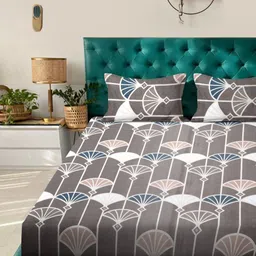 KLOTTHE Brown & White Abstract Printed Fitted 300TC King Bedsheet With 2 Pillow Cover image 3