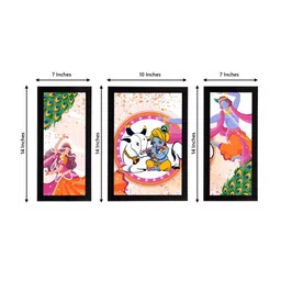 eCraftIndia Set of 3 Pink & Blue Satin Matt Texture Lord Krishna & Radha UV Wall Arts image 4