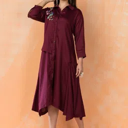 AUTUMN LANE Embroidered Pure Cotton A-Line Midi Dress image 3