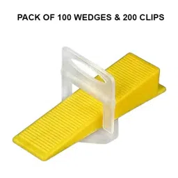 FLAMINGO ENTERPRISE Tile Leveling System Kit 100 Wedge and 200 Clips Lever Tool 4 cm Non-Magnetic Yellow & White, FM-527 image 2