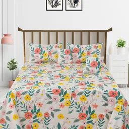 BREVARD White & Blue Floral Queen Bedsheet with 2 Pillow Covers  & 2 cushion Covers-image-39