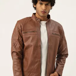 Leather Retail Men Solid Lightweight Biker Jacket-picture-28