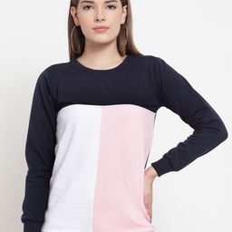 Belle Fille Women Navy Blue & Pink Colourblocked Sweatshirt-picture-43