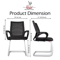 Rose Elite 53D x 61W x 97H cm Mesh and Fabric Mid-Back Ergonomic Visitor Chair with Metal Legs, Black image 4