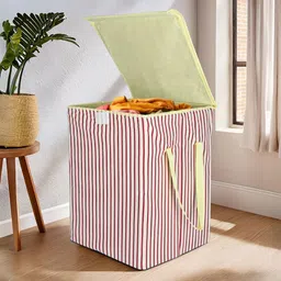 Aura 2Pcs White & Maroon Striped Foldable Laundry Bags With Lid 75 L Each image 4