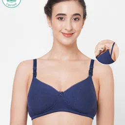 ECOMAMA Organic Cotton & Bamboo Antimicrobial Padded Non Wired Solid Feeding Bra - Blue-picture-30