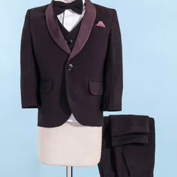 Robo Fry Woven Full Sleeves Four Piece Solid Colour Party Suits With Bow -Maroon-picture-23