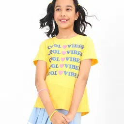 Bonkids Half Sleeves Cool Vibes Text Printed Tee   - Yellow-picture-26