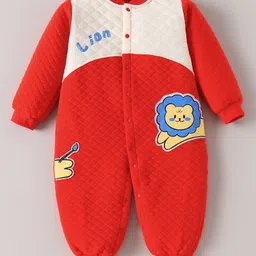 Kookie Kids Full Sleeves Winter Wear Romper with Lion Print & Patch - Red-picture-29