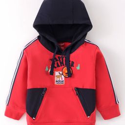 Cucumber Looper Full Sleeves Hooded Sweatshirt Text Print with Pockets - Red-picture-1