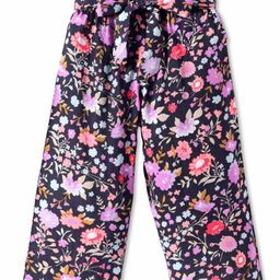 CrayonFlakes Floral Printed Belted Palazzo - Black-picture-10