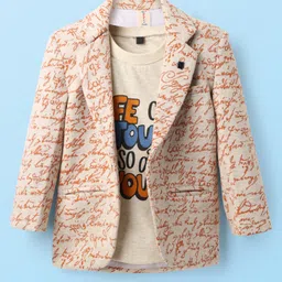 Dapper Dudes Full Sleeves Typography Printed Blazer With Tee - Mustard-image-55