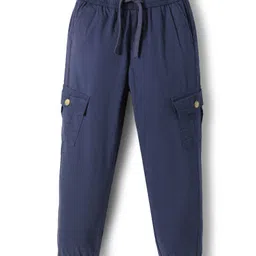 Pine Kids Cotton Elastane Woven Full Length Solid Color Trousers with Cargo Pocket - Navy Blue-picture-25