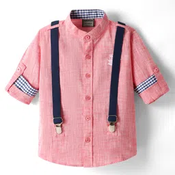 Rikidoos Full Sleeves Brand Name Embroidered Shirt With Suspender - Red-picture-29